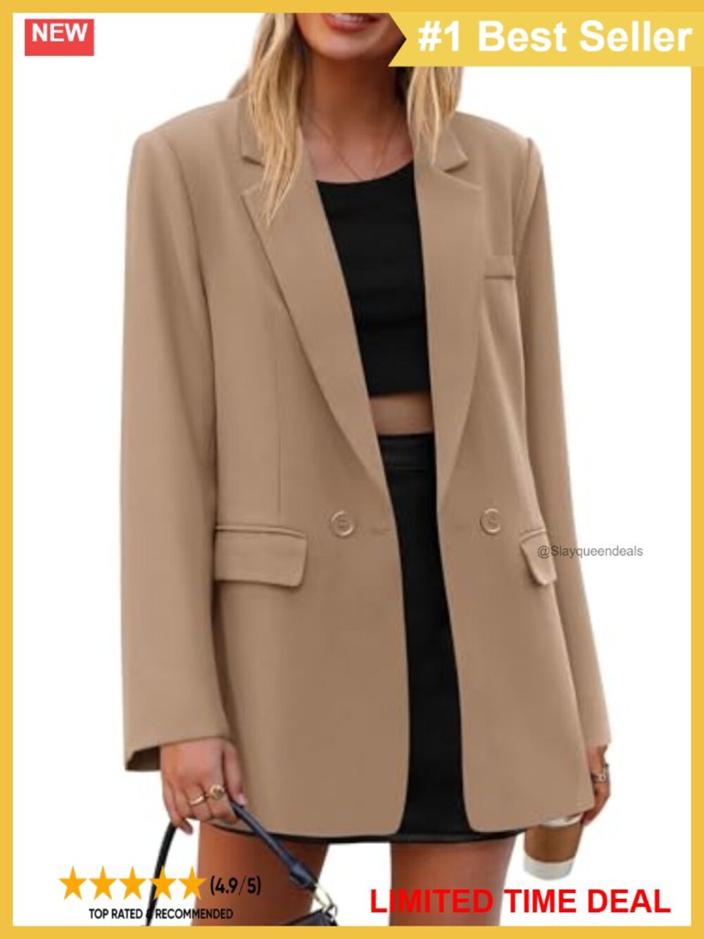 Double Breasted Notch Lapel Blazer Lightweight Business Casual